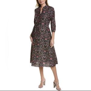 J.MCLAUGHLIN Annabella Silk-Blend Dress Floral Button Front Size S No Tie